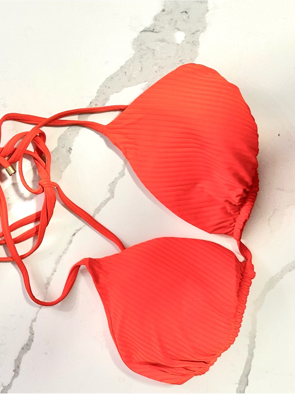 Vitamin A poppy red Ribbed Triangle Bikini Top and bottom medium